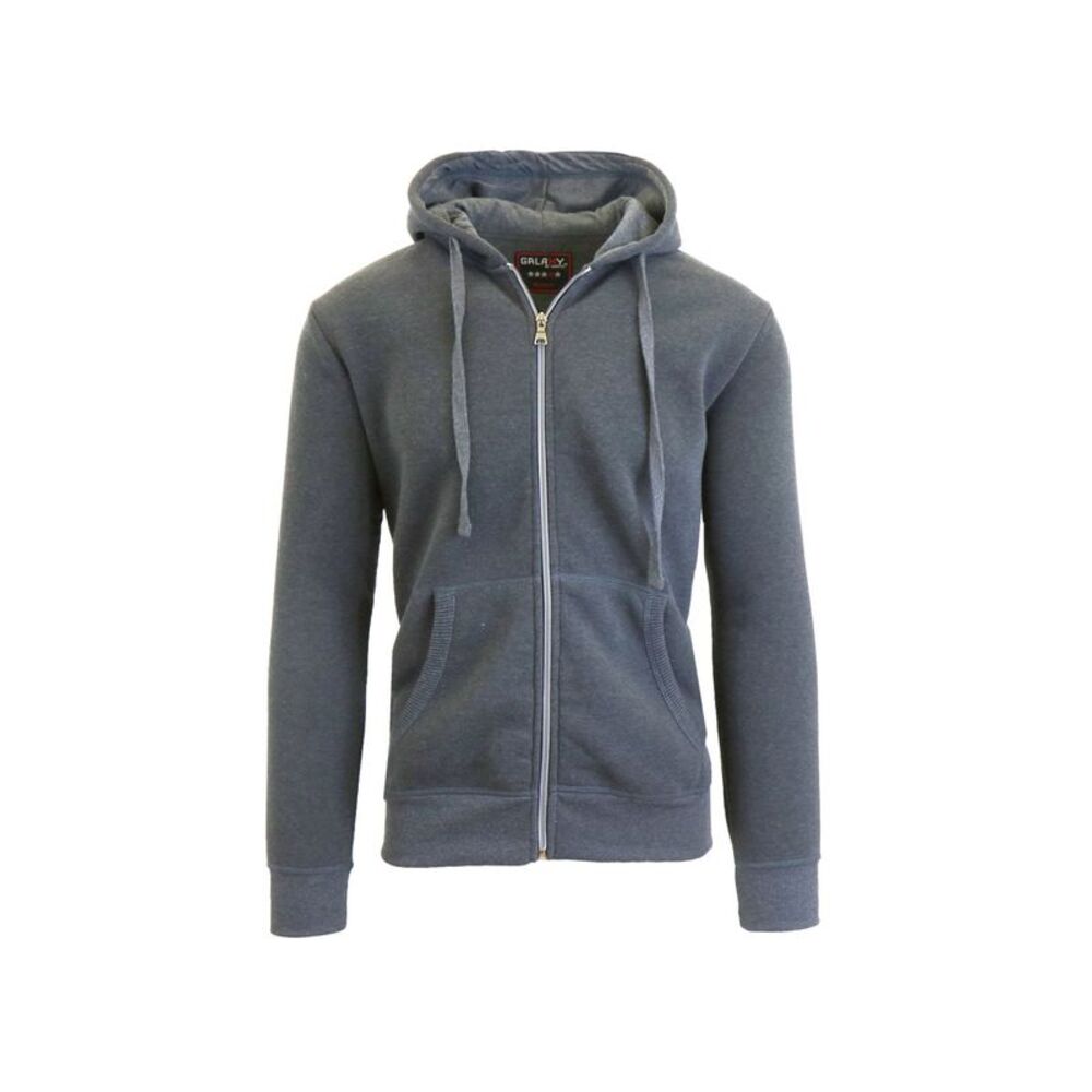 NWT GALAXY Mens Gray Heather Long Sleeve Collarless Full Zip Hoodie L